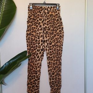 ZARA Leopard Animal Print Silky Joggers Pants Elastic Drawstring Waist XS